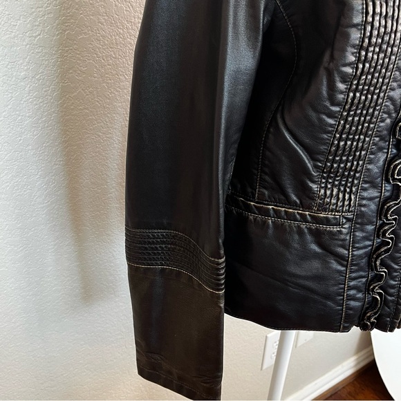 Big Chill Vintage Faux Black Leather With Bronze Distressed Jacket Size Medium - Picture 5 of 15